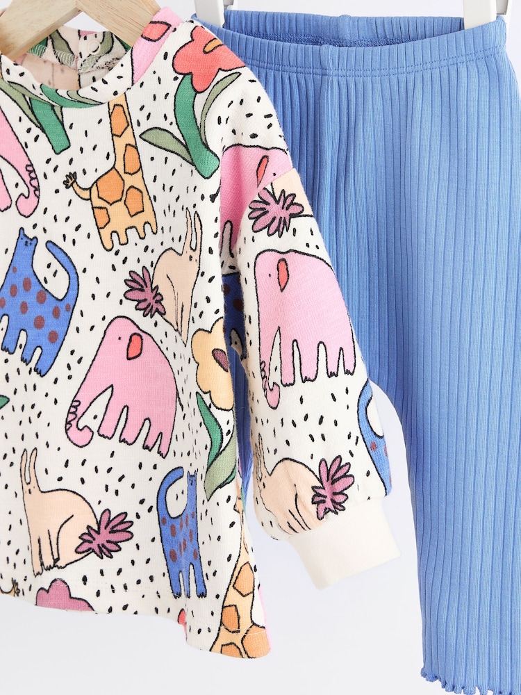 White/ Blue/ Multicolour Character Baby Long Sleeve Top And Leggings Set - Image 7 of 8