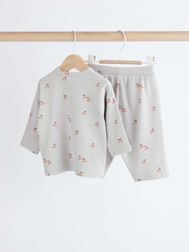 Grauer Kirschprint - Baby Top and Wide Leg Trousers 2 Piece Set (0mths-2yrs) - Bild 1 von 10
