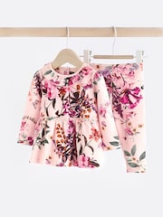 Pink Floral Baby Long Sleeve Frill Top And Leggings Set - Image 11 of 14