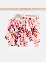 Pink Floral Baby Long Sleeve Frill Top And Leggings Set - Image 13 of 14