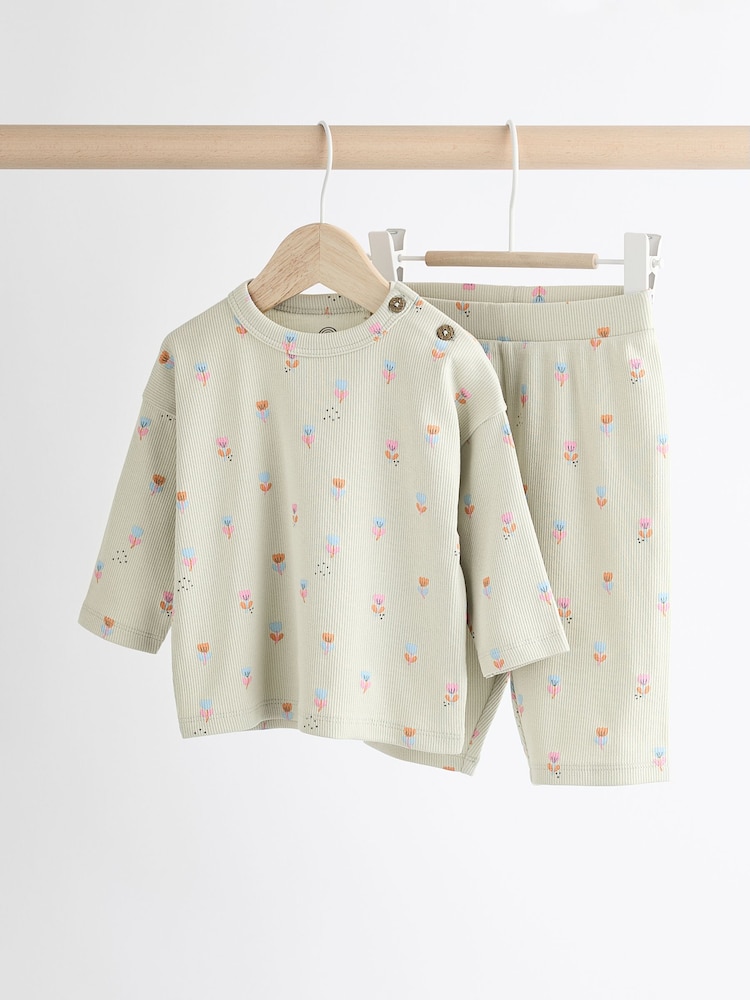 Blumenmuster, Mintgrün - Baby Top and Wide Leg Trousers 2 Piece Set (0mths-2yrs) - Bild 1 von 14