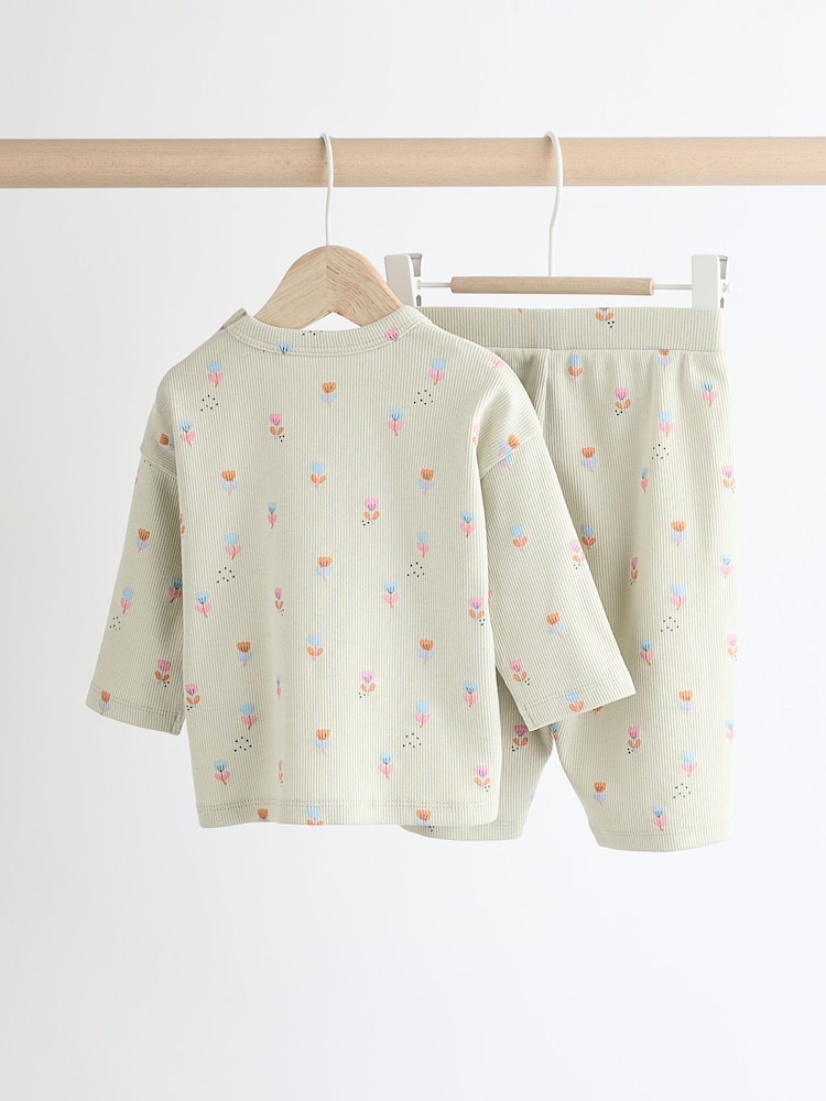 Vert menthe à fleurs - Baby Top and Wide Leg Trousers 2 Piece Set - Image 4 of 14