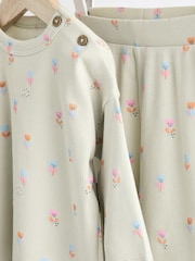 Blumenmuster, Mintgrün - Baby Top and Wide Leg Trousers 2 Piece Set (0mths-2yrs) - Bild 9 von 14