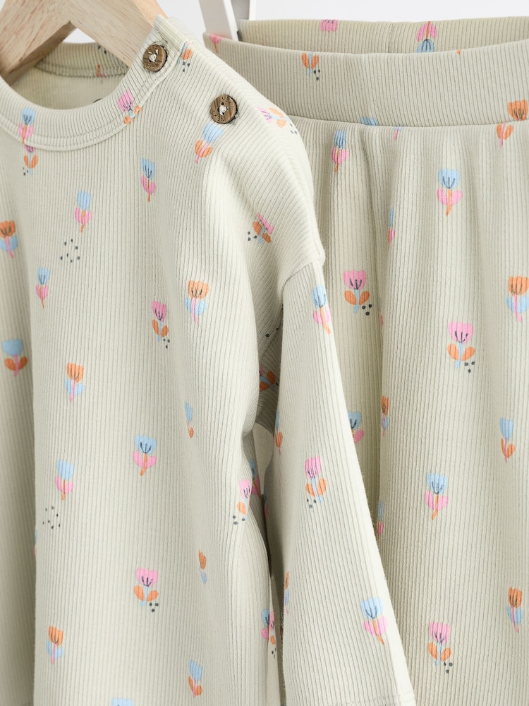 Vert menthe à fleurs - Baby Top and Wide Leg Trousers 2 Piece Set - Image 9 of 14