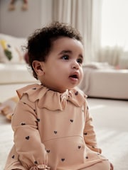 Beige Heart Print Baby Long Sleeve Frill Top And Leggings Set - Image 1 of 14
