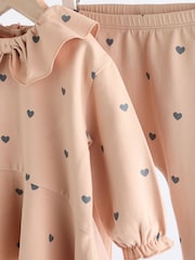 Beige Heart Print Baby Long Sleeve Frill Top And Leggings Set - Image 10 of 14