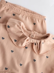 Beige Heart Print Baby Long Sleeve Frill Top And Leggings Set - Image 11 of 14