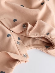 Beige Heart Print Baby Long Sleeve Frill Top And Leggings Set - Image 12 of 14