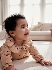 Beige Heart Print Baby Long Sleeve Frill Top And Leggings Set - Image 2 of 14