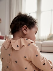 Beige Heart Print Baby Long Sleeve Frill Top And Leggings Set - Image 3 of 14