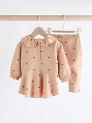 Beige Heart Print Baby Long Sleeve Frill Top And Leggings Set - Image 5 of 14