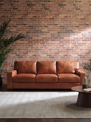 Barker and Stonehouse Rust Brown Lorenza Leather 3 Seater Sofa - Image 1 of 7