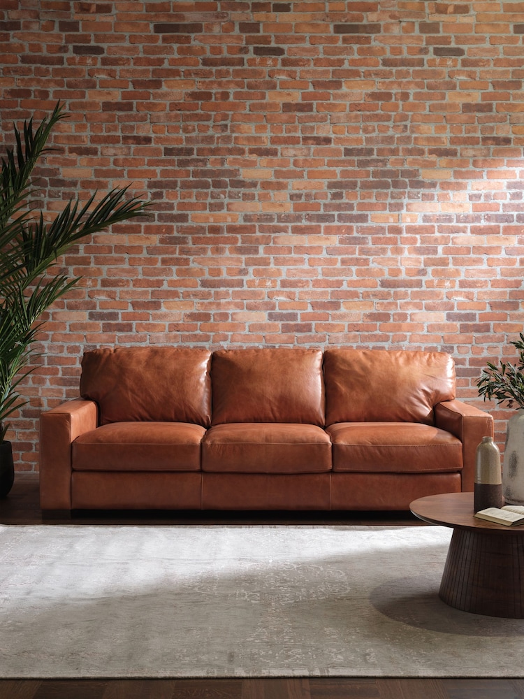 Barker and Stonehouse Rust Brown Lorenza Leather 3 Seater Sofa - Image 1 of 7