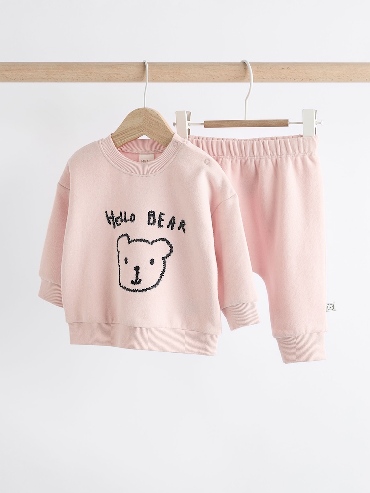 Pink Hello Bear Baby Sweatshirt and Joggers Set - Image 1 of 11