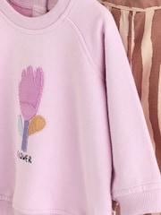 Lilac Purple Flower/ Stripe Baby 100% Cotton Sweat and Wide Leg Trousers Set - Image 10 of 13