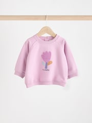 Lilac Purple Flower/ Stripe Baby 100% Cotton Sweat and Wide Leg Trousers Set - Image 5 of 13