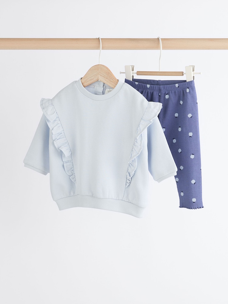 Blue Flower Cosy Baby Sweatshirt And Leggings 2 Piece Set - Image 1 of 8