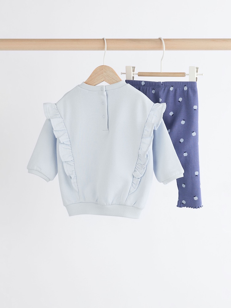 Blue Flower Cosy Baby Sweatshirt And Leggings 2 Piece Set - Image 2 of 8