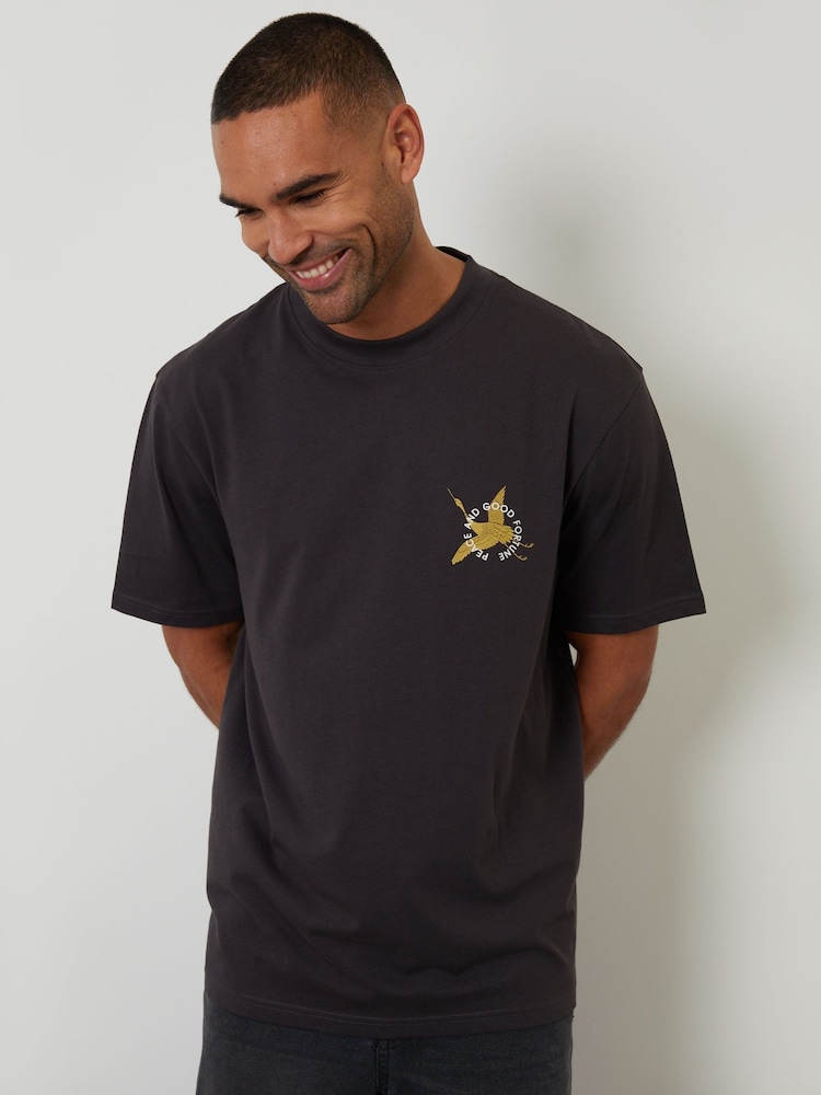Threadbare Dark Grey Relaxed Fit Pizza Peached Cotton T-Shirt - Image 2 of 4