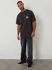 Threadbare Dark Grey Relaxed Fit Pizza Peached Cotton T-Shirt - Image 3 of 4