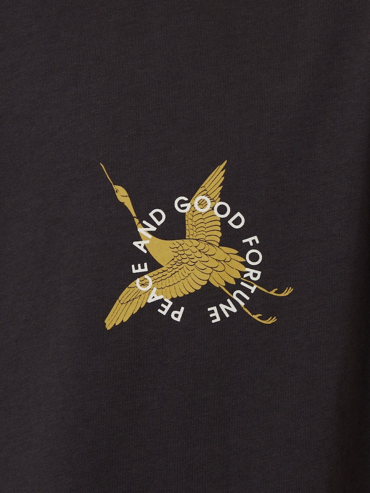 Threadbare Dark Grey Relaxed Fit Pizza Peached Cotton T-Shirt - Image 4 of 4