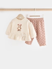 Cream/Check Baby 100% Cotton Sweatshirt And Leggings Set - Image 1 of 13