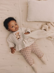 Cream/Check Baby 100% Cotton Sweatshirt And Leggings Set - Image 2 of 13