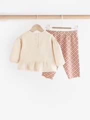 Cream/Check Baby 100% Cotton Sweatshirt And Leggings Set - Image 4 of 13