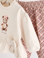 Cream/Check Baby 100% Cotton Sweatshirt And Leggings Set - Image 9 of 13