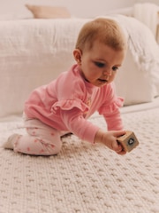Coral Pink Giraffe Baby Sweat Top And Leggings Set - Image 3 of 15