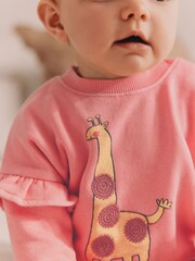 Coral Pink Giraffe Baby Sweat Top And Leggings Set - Image 5 of 15