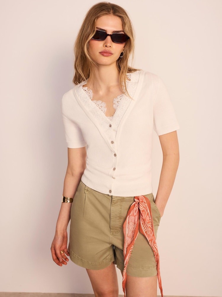 Mint Velvet Cream Cotton Lace Trim Top - Image 1 of 7 Mint Velvet Cream Cotton Lace Trim Top - Image 1 of 7