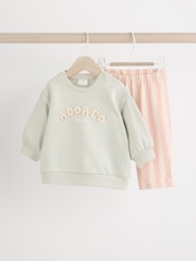 Green/Pink Stripe Baby Sweatshirt And Wide Leg Trousers Set - Image 1 of 10