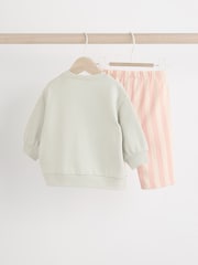 Green/Pink Stripe Baby Sweatshirt And Wide Leg Trousers Set - Image 4 of 10