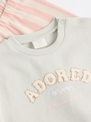 Green/Pink Stripe Baby Sweatshirt And Wide Leg Trousers Set - Image 8 of 10