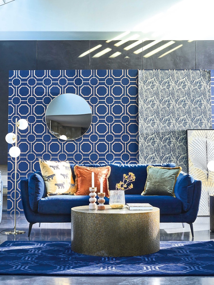 Barker and Stonehouse Navy Blue Boone Velvet 3 Seater Sofa - Image 1 of 6
