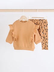 Tan Brown Leopard Print Cosy Baby Sweatshirt And Leggings 2 Piece Set - Image 4 of 12