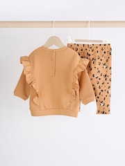 Tan Brown Leopard Print Cosy Baby Sweatshirt And Leggings 2 Piece Set - Image 5 of 12