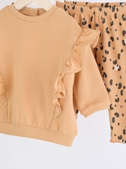 Tan Brown Leopard Print Cosy Baby Sweatshirt And Leggings 2 Piece Set - Image 8 of 12