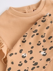 Tan Brown Leopard Print Cosy Baby Sweatshirt And Leggings 2 Piece Set - Image 9 of 12