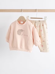 Pink/ Cream Hedgehog Baby Sweatshirt And Wide Leg Trousers Set - Image 1 of 11
