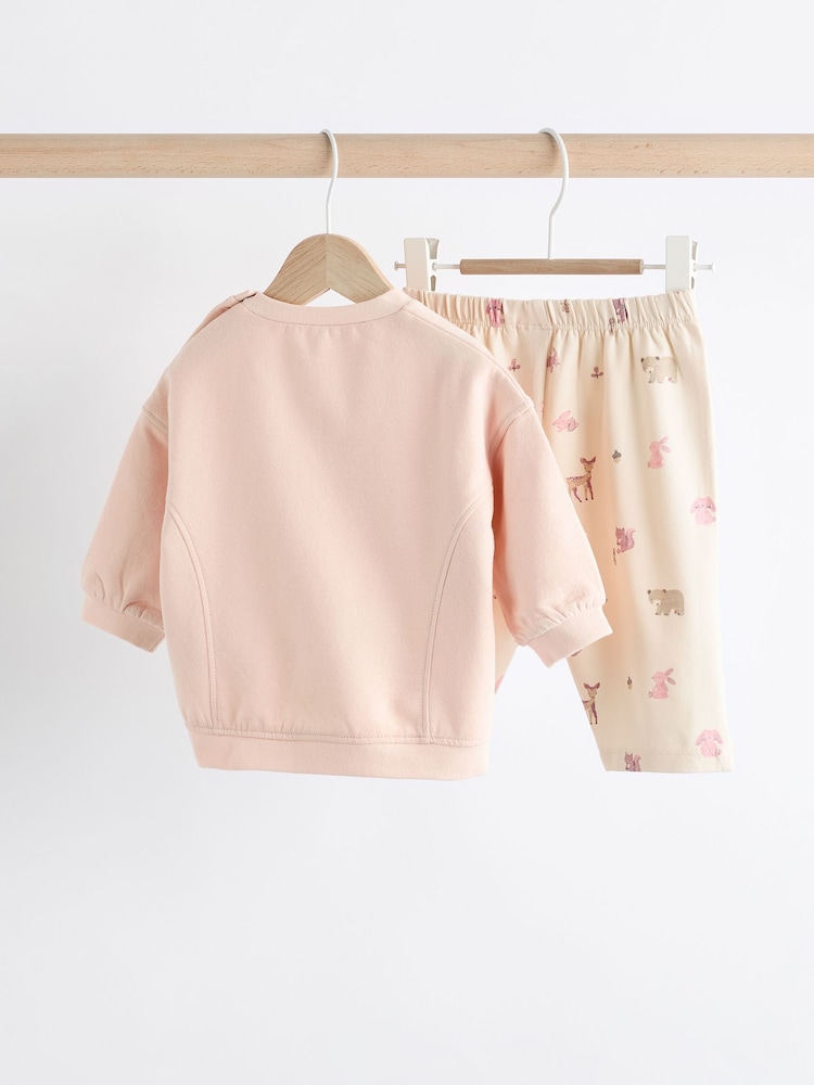 Pink/ Cream Hedgehog Baby Sweatshirt And Wide Leg Trousers Set - Image 2 of 11