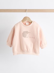 Pink/ Cream Hedgehog Baby Sweatshirt And Wide Leg Trousers Set - Image 3 of 11