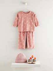 Pink Heart Print Baby Top and Wide Leg Trousers 2 Piece Set (0mths-2yrs) - Image 1 of 12