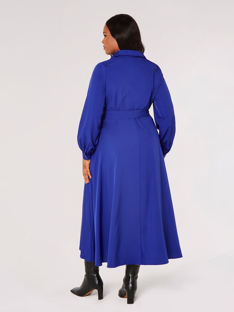 Apricot Blue Button Top Tie Waist Midi Dress - Image 2 of 4