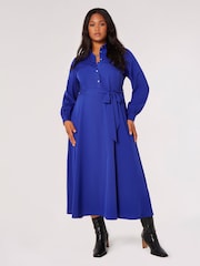 Apricot Blue Button Top Tie Waist Midi Dress - Image 3 of 4