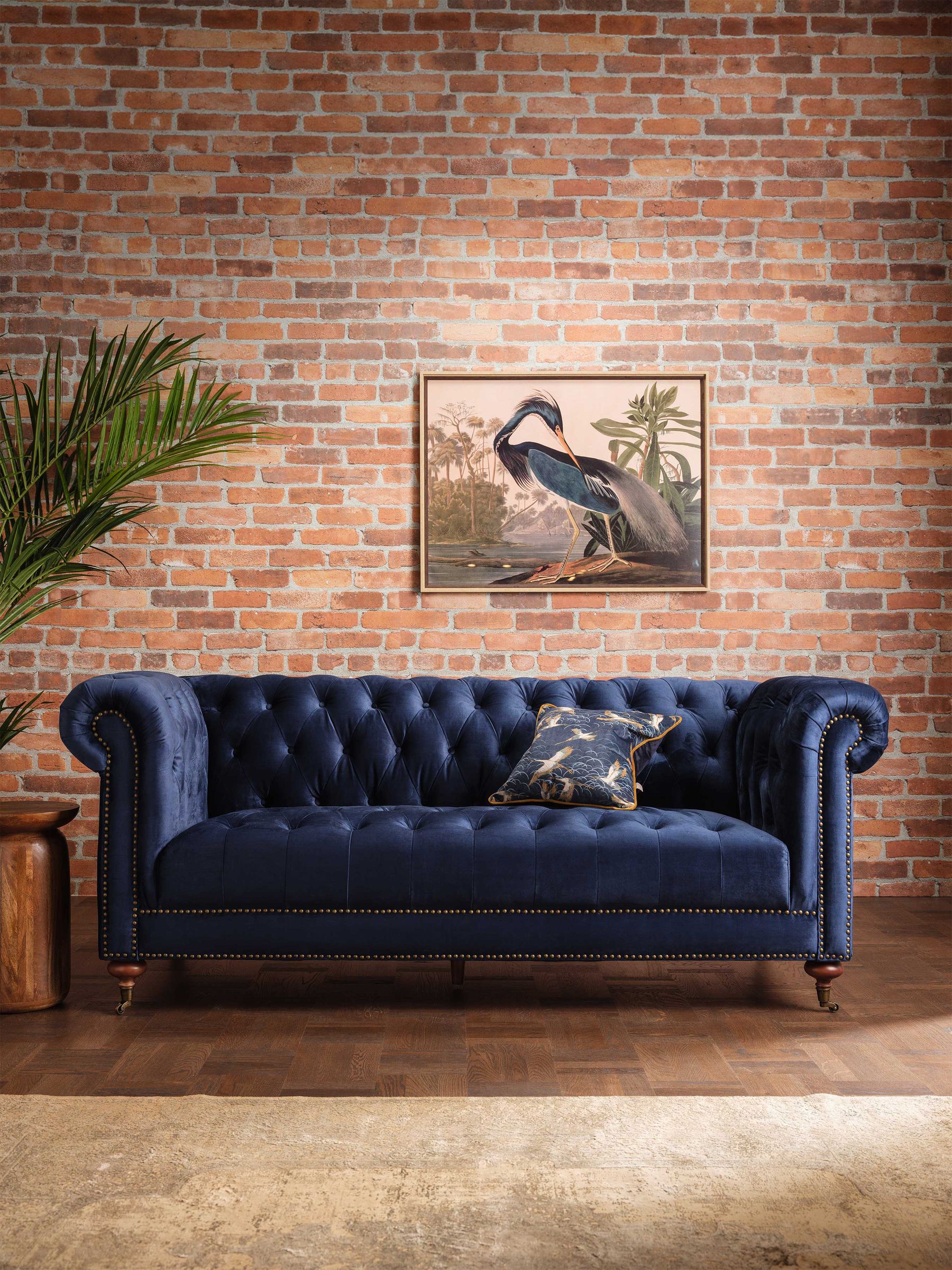 Dark blue velvet chesterfield sofa sale