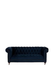 Barker and Stonehouse Navy Blue Duchamp Velvet Chesterfield 3 Seater Sofa - Image 2 of 6