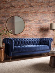 Barker and Stonehouse Navy Blue Duchamp Velvet Chesterfield 3.5 Seater Sofa - Image 1 of 6