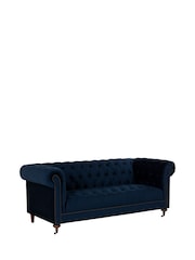 Barker and Stonehouse Navy Blue Duchamp Velvet Chesterfield 3.5 Seater Sofa - Image 3 of 6